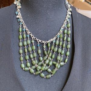 Gorgeous acrylic green & AB rhinestone Festooned chain Statement necklace.